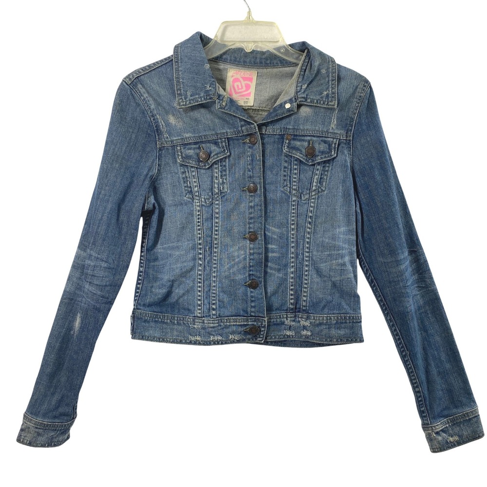 Ardene Jean Jacket Womens Medium Western Concert Bling Fringe Distress Cowgirl